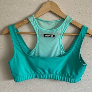 Monse sheer panel green sports bra top M